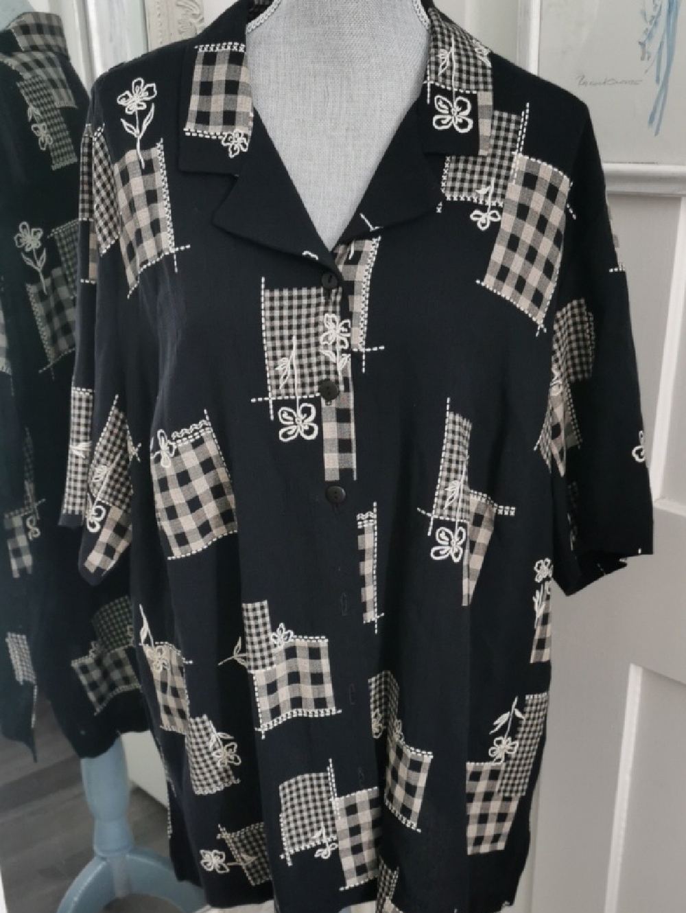 Womens Vintage Addition Elle  Patchwork Floral ButtonDown Blouse Size 18W